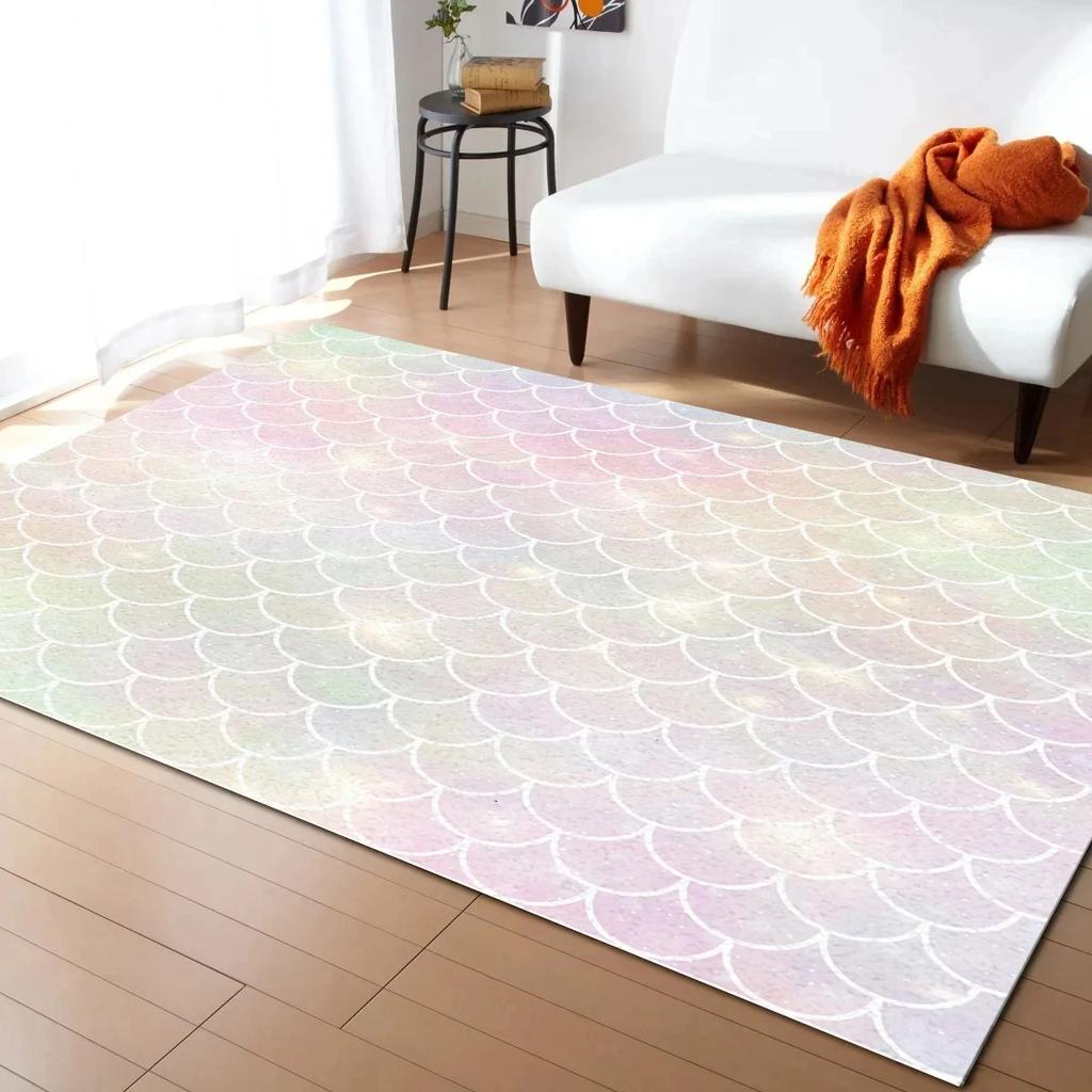 Mermaid Fish Scales Carpet for Girls Bedroom Living Room Bathroom Decor Cartoon Ocean Animal Doormat Non Slip Indoor Floor Mat