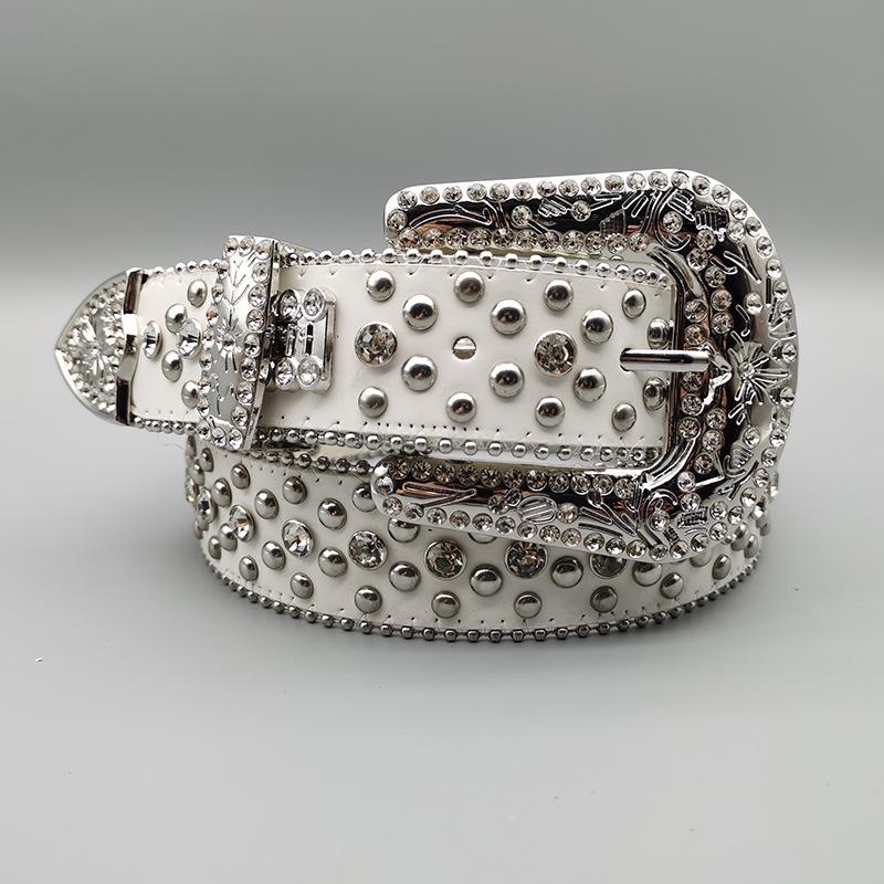 Male Ladies Belt Punk Style Rivet Rhinestone Inlaid Wide Belt Women'S Jeans Belt