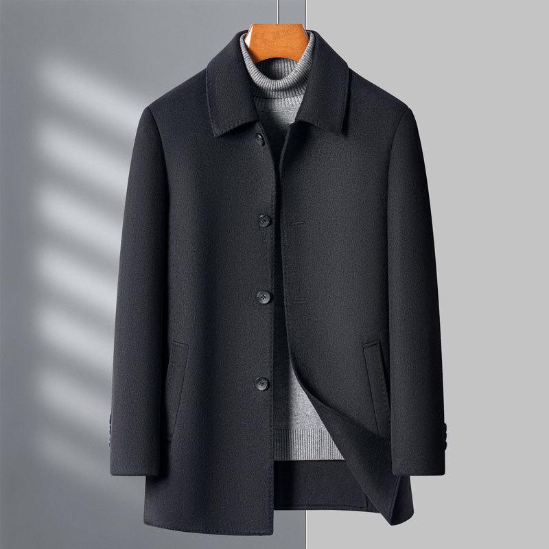 

Деловая повседневная шерстяная куртка с отворотом для папы, двусторонняя мужская куртка на осень и зиму 4XL