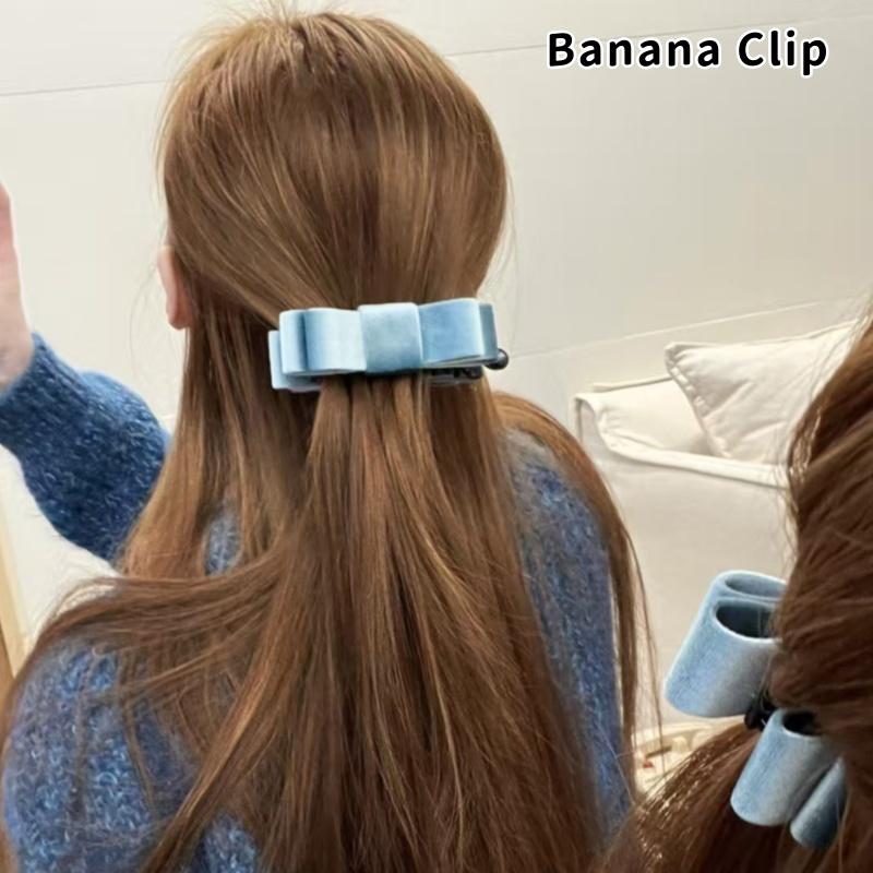 Korean Double-Sided Velvet Bow Banana Clip Women'S Autumn And Winter Temperament Elegant Ponytail Vertical Clip Hair Accessories
