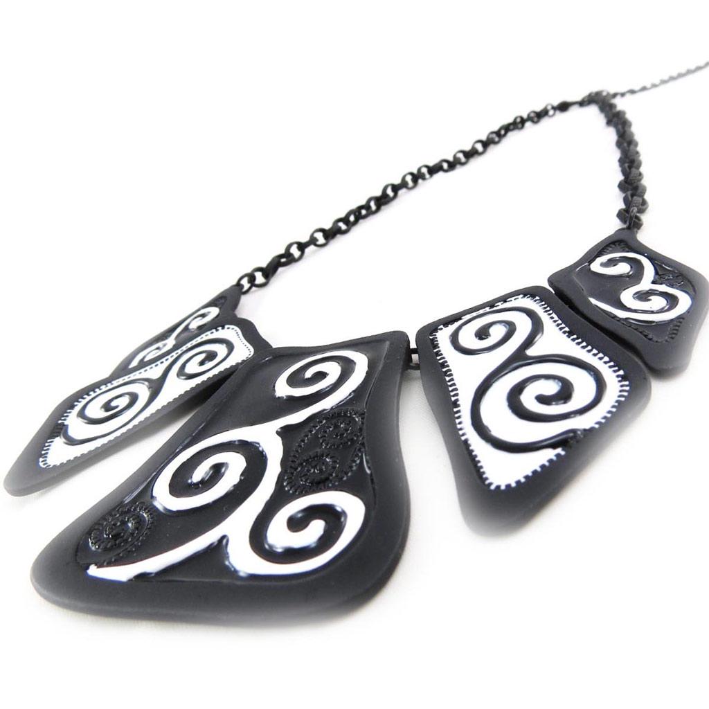 NOA [J4228] - Designer Necklace 'Arabesques' Black White