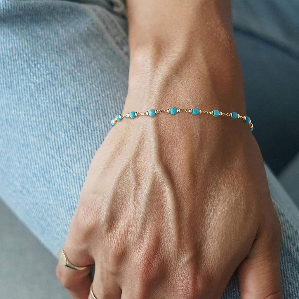 Youthway Fashion Turquoise Stainless Steel  Gold Pvd Plated Adjustable Bracelet Waterproof Jewelry Women Gift