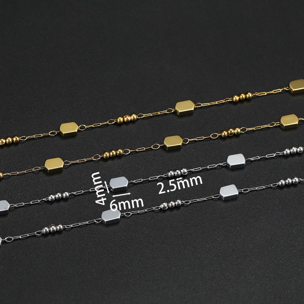 Stainless Steel Square Handmade Chain + Bead Collarbone Chain Handmade DIY Bracelet Necklace Earrings Accessories