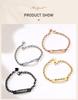 Engraved Name Bar Bracelet Personalized, Gold Plated Stainless Steel Heart Chain, Custom Gift for Women Girlfriend  Mom Wife