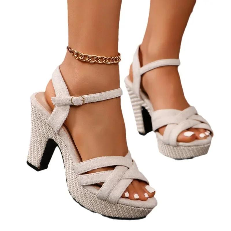 Fashion 2025 New Casual Fish Mouth Straw with Thick Heel and Thick Bottom Sandals for Women, Simple and Versatile Fashion Sandals