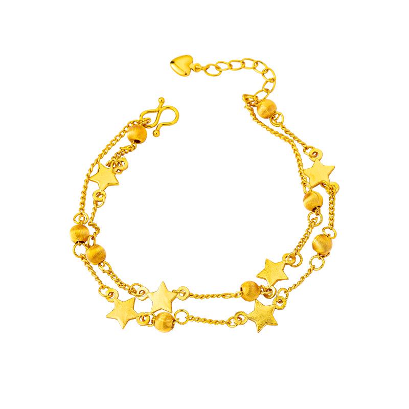 Vietnamese Sand Gold Double-Layer Cat's Eye Beaded Bracelet – Women's Trendy Light Luxury Jewelry