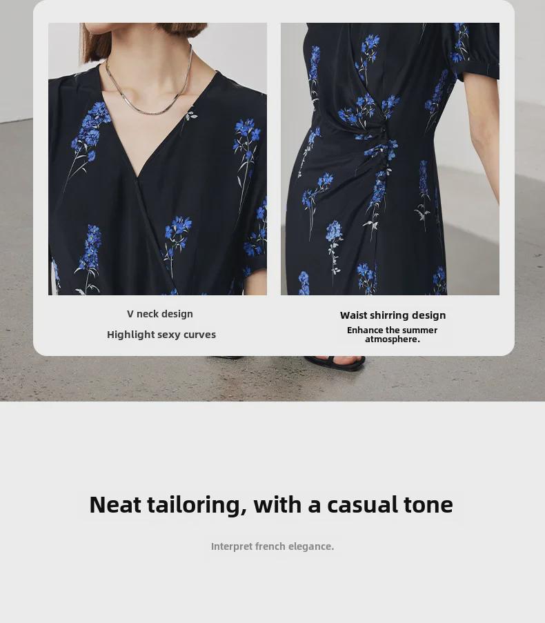 Damen V-Ausschnitt Seidenkleid - Frühjahr/Sommer Kollektion 2025, Kurzärmelig, Gefütterter Doppel-Crepe, 100% Maulbeerseide.