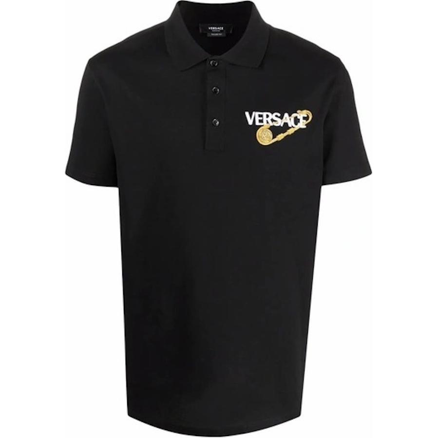 VERSACE Polo Shirts Men's Black Polo Collar Moderate Straight Fit 10015621-A011591-B000