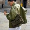 Womens Green Faux Leather Jacket With Turn-Down Collar Loose Fit Street Style Outerwear Fall Winter