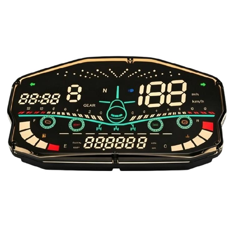 Motorcycle Instrument Display for 12 V Electrical Systems, Featuring LED Backlighting and Included Harness and Sensor for Dashboard Replacement Work