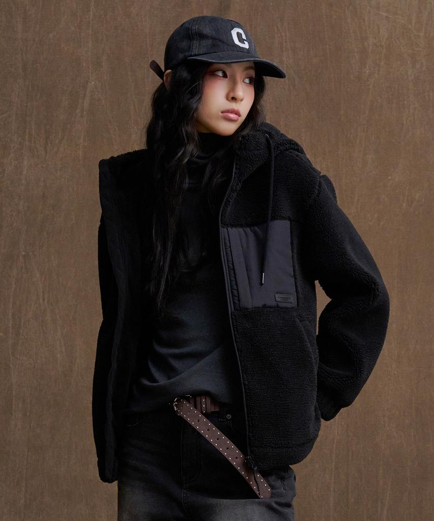 Chasecult Unisex Fleece Boa Hooded Zip-Up Jumper - Black