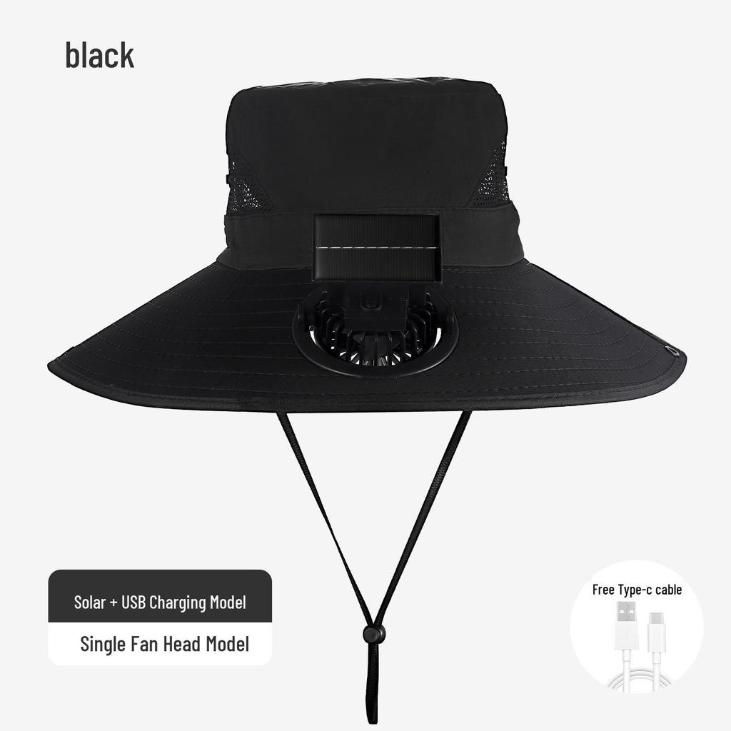 Solar-Powered Wide Brim Fisherman Hat with Fan for Sun Protection, Rechargeable and Portable for Outdoor Travel