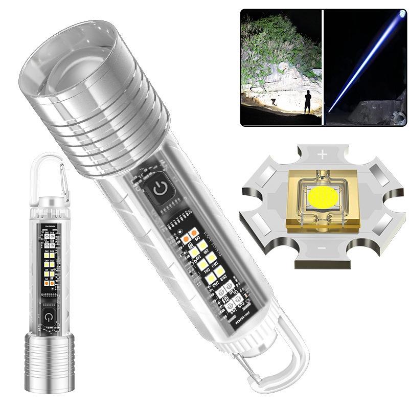 Mini Flashlight Keychain Super Bright Zoom Rechargeable Torch Outdoor Emergency Camping Fishing Work Lights UV Tiki Lamp