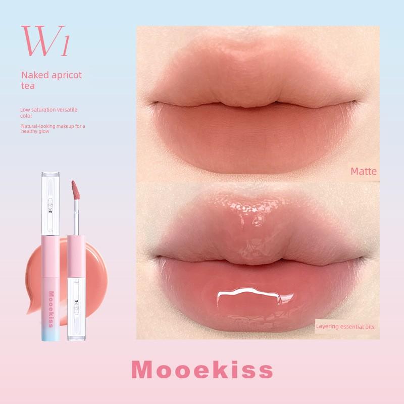 Mooekiss Double-Ended Lip Glaze, Lip Mud, Lip Cream, Non-Stick Cup, Moisturizing Lip Gloss, Lip Glaze, Lipstick