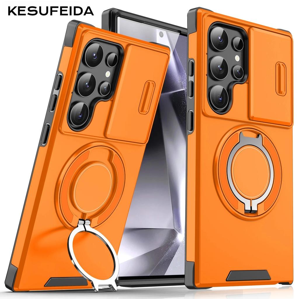 Armor Case For Samsung Galaxy S26 S25 S24 S23 S22 S21 Ultra Plus S25FE S25Edge S24FE Magnetic Holder Slide Camera Protect Cover