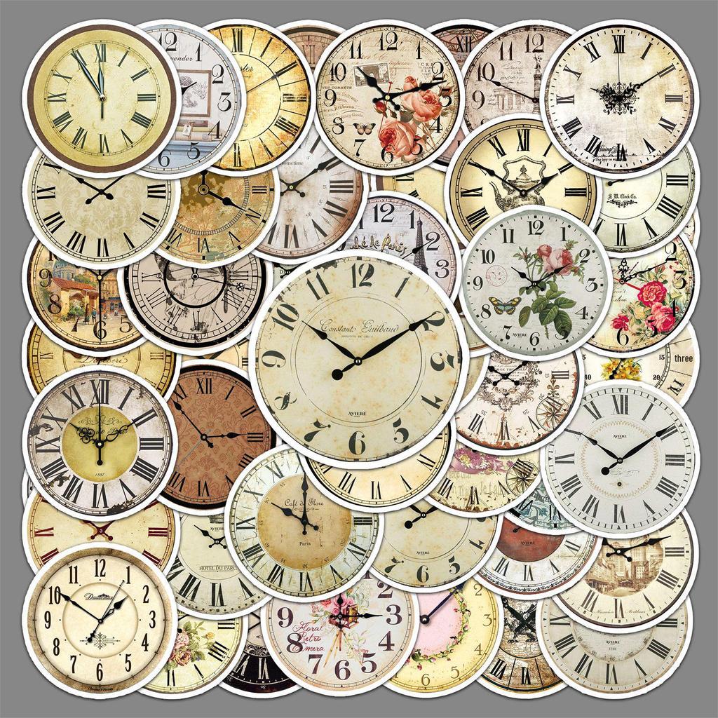 50 Retro Clock Stickers: Creative Vintage DIY for Journals, Notebooks, Water Bottles, and More