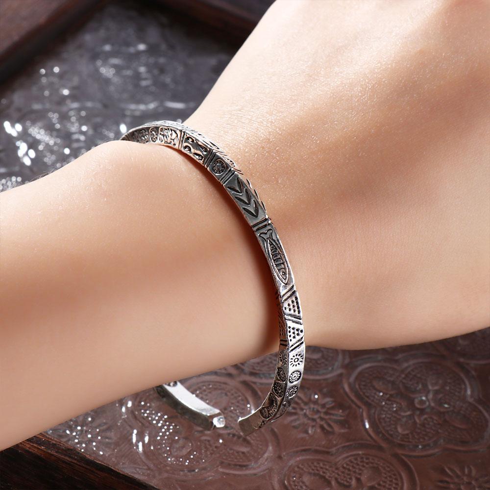 Opening Design Vintage Carved Totem Bracelet Adjustable Silver Color Fish Sleeve Bracelet  Unisex