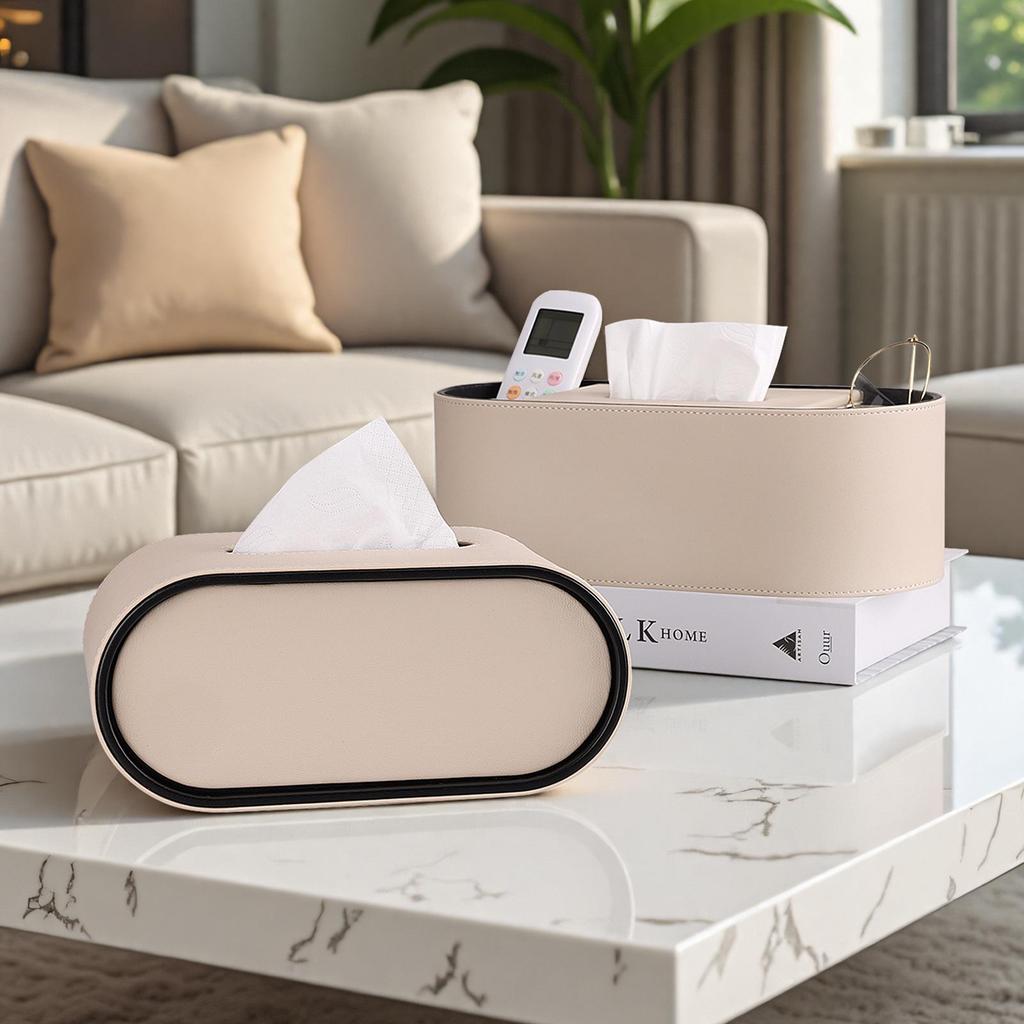 Luxury Leather Oval Tissue Box for Living Room or Bedroom Decor