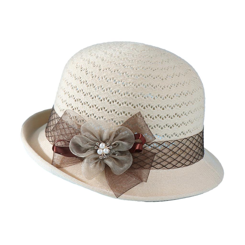 Knit Summer Sun Hat With Floral Pattern And Short Brim For Womens Fashion
