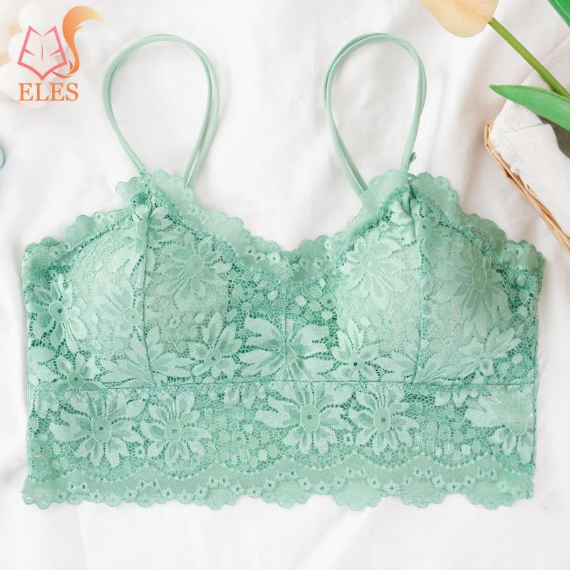 Women Lace Flower Bra Double Strap Backless Tank Top Vest No Restraint Breathable Underwear