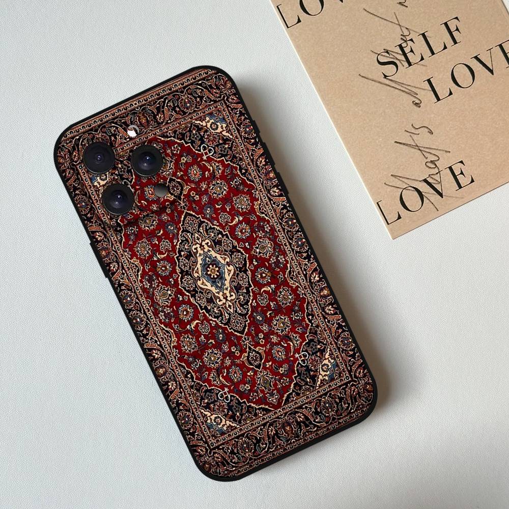 Custodia per Telefono con Motivo Floreale Tappeto Persiano Per iPhone 17 16 15 11 13 14 Pro Max X Xr Xs Max 12mini Cover Nera