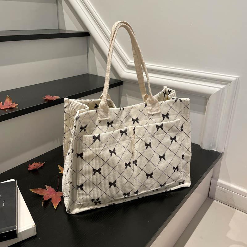 Bow Printed Tote Bag Women's New Autumn Casual Bag Storage Bag Fashionable Large-capacity Handbag