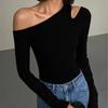 Sexy One-shoulder Slanted Shoulder Bottoming Shirt Women's Spring Autumn Long Sleeved T-shirt Fashion Casual Skinny Hollow Tight Off-shoulder Top