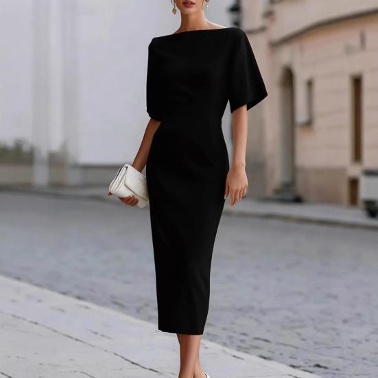 Work Dress for Women Boat Neck Batwing Half Sleeve Pencil Sheath Dress Formal Business Office Midi Dress