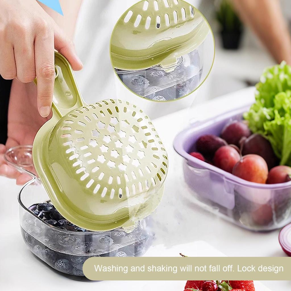 Vegetable Washing Basket Kitchen Colanders 2 In 1 Rotatable Strainer Colander With Handle For Washing Cleaning Berries Salad