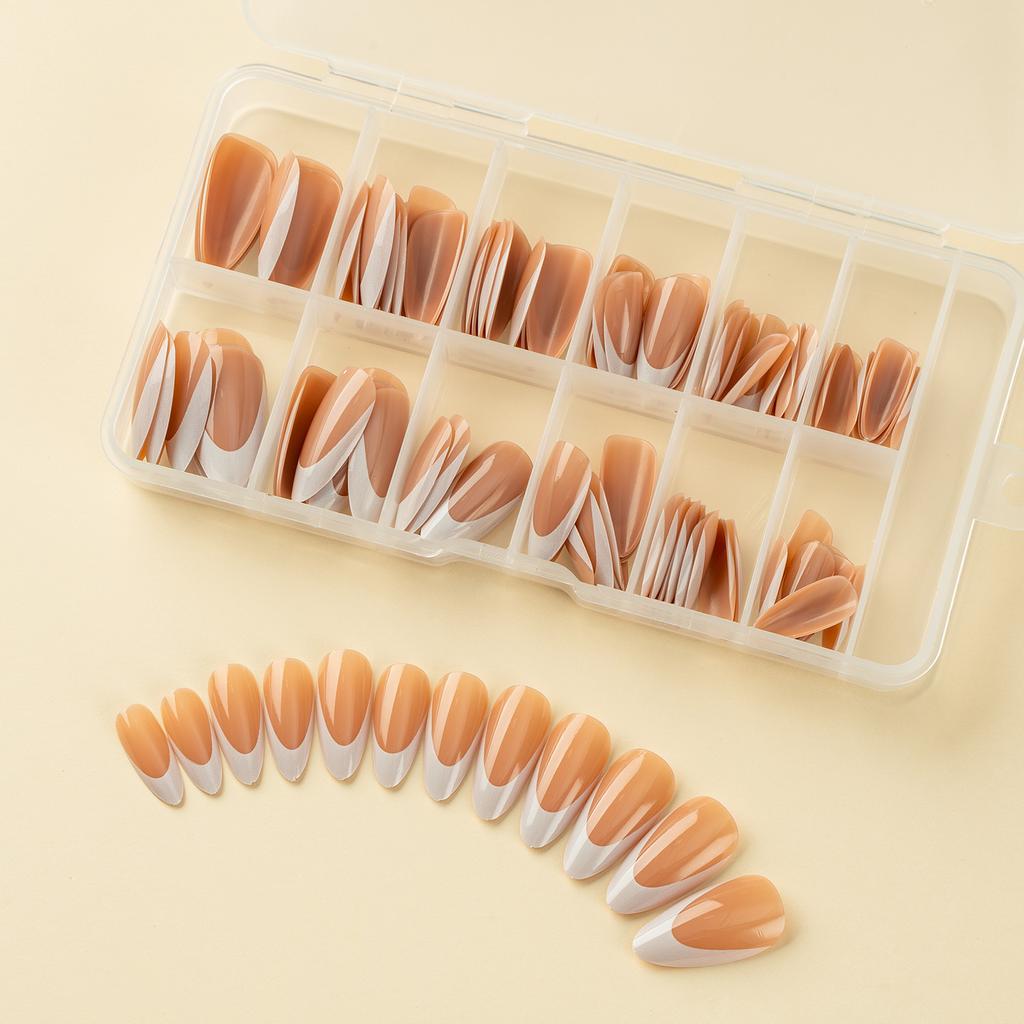 120 Pieces Gel Coffee Background White French Wearing Armor Long/Short Chameleon Laser Fake Nail Nail Nail Piece