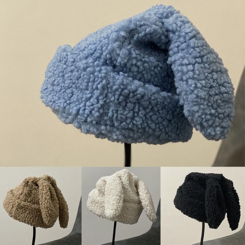 Solid Color Rabbit Ears Knitted Hat Funny Knit Hat Woolen Hat Fashion Trendy Wild Pile Hat Ear for Protection Windproof