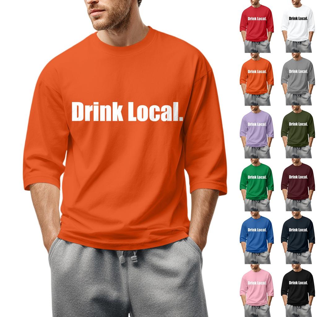 Men's fashionable casual round-neck three-quarter sleeve top T-shirt