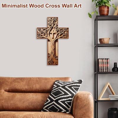 Baptism Gifts Wooden Wooden Cross Handcrafted Hanging Plaque Cross Wall Decor 3D Design Crucifix Wall Art Christian Prayer