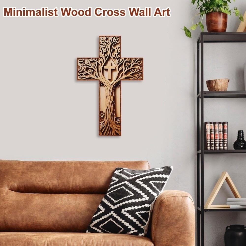 Baptism Gifts Wooden Wooden Cross Handcrafted Hanging Plaque Cross Wall Decor 3D Design Crucifix Wall Art Christian Prayer
