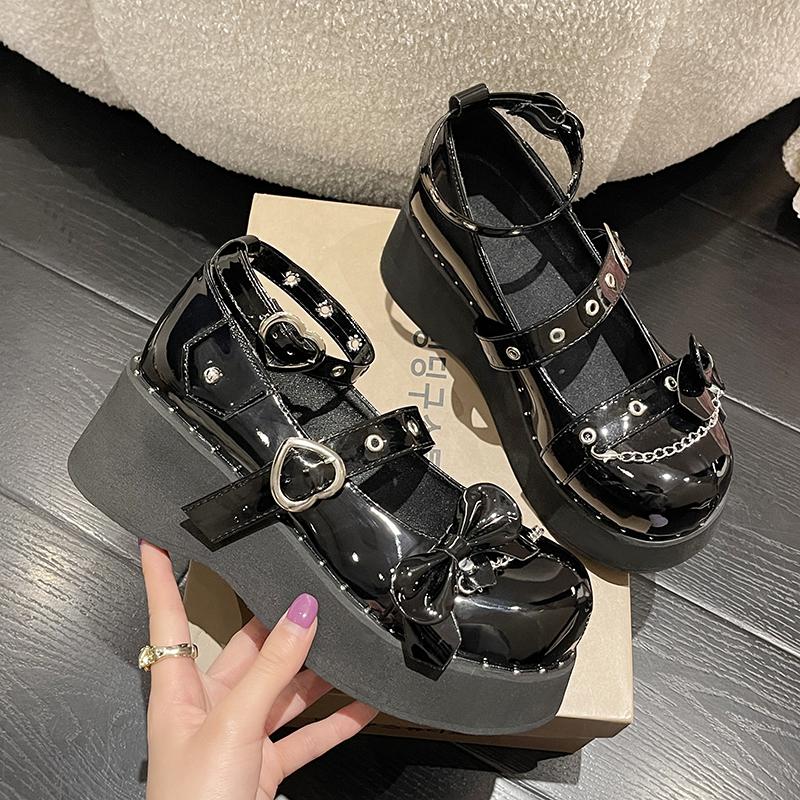 

Милые милые туфли в стиле Лолиты с пряжкой в форме сердца, женские туфли Мэри Джейн на платформе с застежкой-бабочкой и ремешком на щиколотке в готическом стиле 36 чёрный