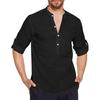 Men's Cotton Linen Shirt Casual White Black Roll Up Sleeve Buttons Stand Collar Tops Men Long Sleeve Shirts
