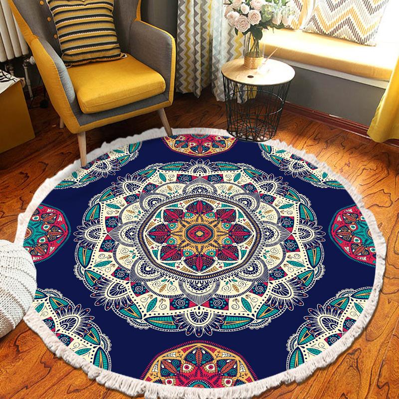 Large Round Bedroom Carpet With Tassels Macrame Tassel Floor Mat for Living Room Cotton Linen Muslim Prayer Mat Rug Custom Size