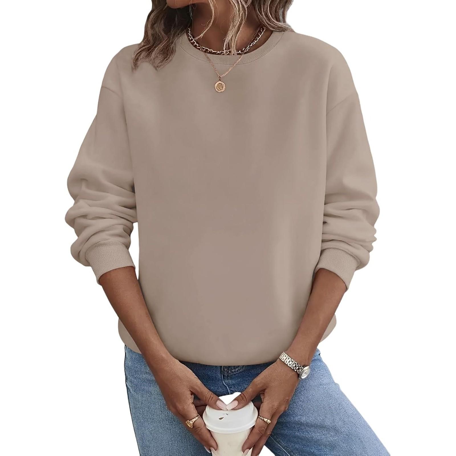 

Жіночий вільний пуловер з довгим рукавом, з круглим вирізом, велике однотонне худі S хакі