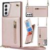 Zipper Wallet Case for Samsung Galaxy S26 S25 FE S21 S22 S24 S25 Plus S26 Ultra Card Holder Lanyard Crossbody Leather Cover