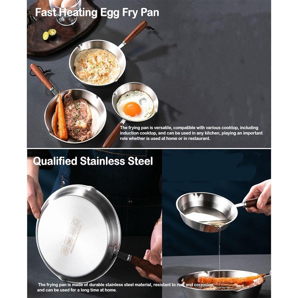 Non Stick Frying Pan Wooden Handle Butter Heating Pan New Open Skillet  Kitchen Supplies
