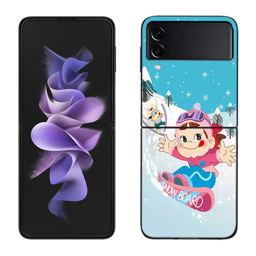 F-Fujiya M-Milky P-Peko C-chan Cartoon Phone Case For Samsung Z Flip 7 6 5G Galaxy Z Flip 5 4 3 Black Hard Cell Cover Luxury PC