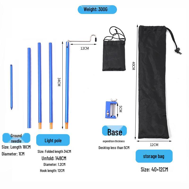 Ultra-Light Portable Aluminum Camping Table with Foldable Lantern Stand