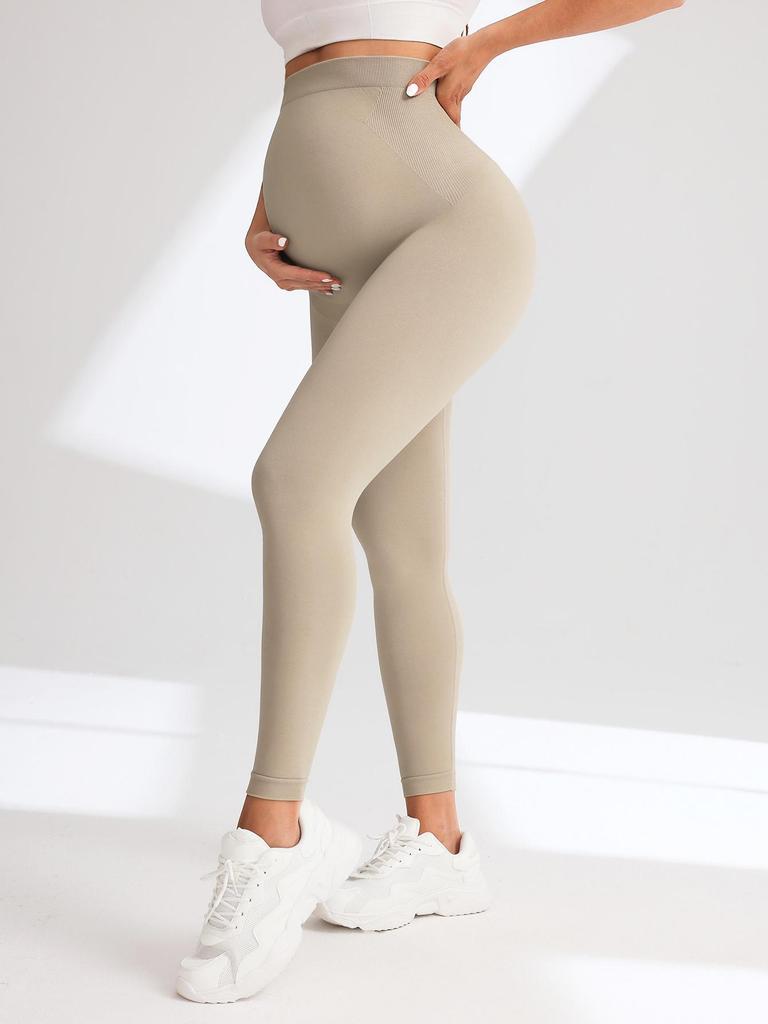 2025 Seamless High-Waist Maternity Yoga Leggings In Black