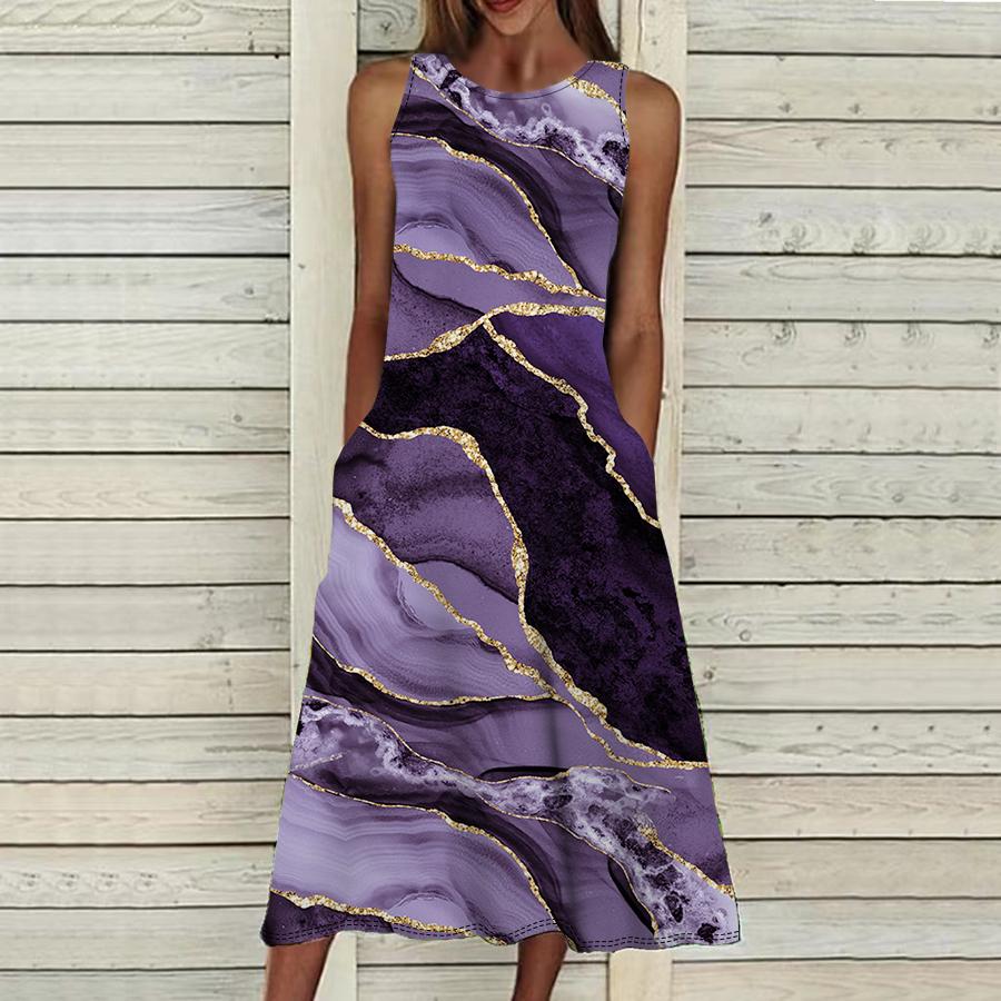Abito senza maniche sexy alla moda estiva, morbido e casual, con stampa marmorizzata 3D, abito senza maniche con bretelle estive
