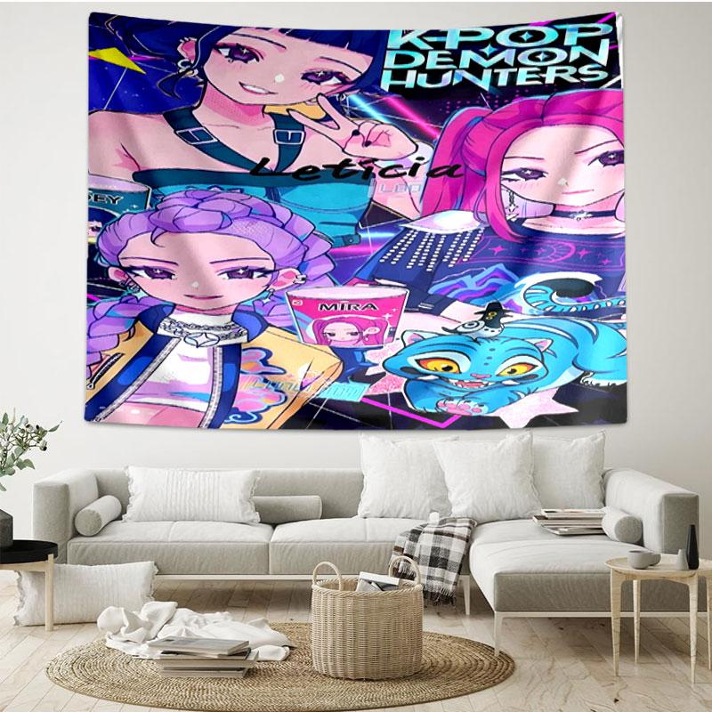 Arazzo Stampato Cacciatori di Demoni KPop - Tessuto Decorativo da Parete Portatile, per Casa, Dormitorio, Viaggio, Camera da Letto, Soggiorno - Regalo Ideale per Compleanno, Inaugurazione