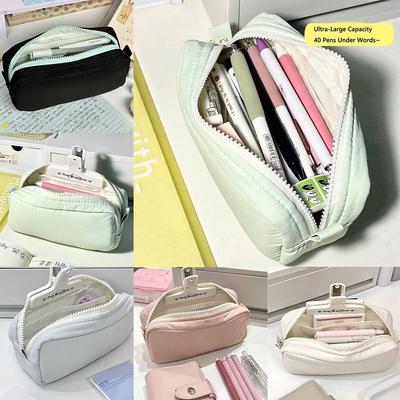 Trousse à crayons unie simple avec fermeture éclair, étui à crayons portable, grande capacité, organisateur de papeterie, cadeau