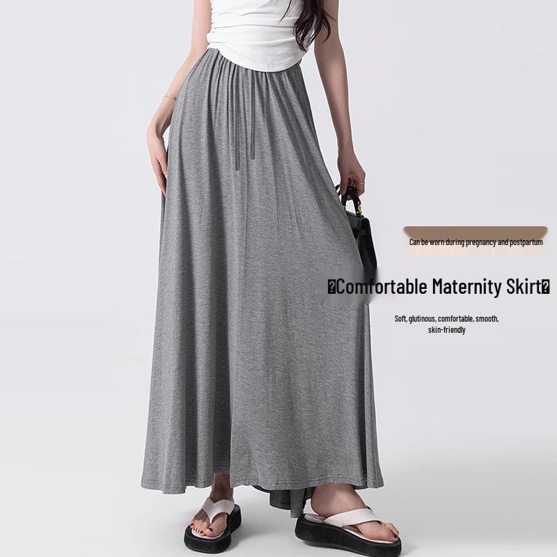 2026 Summer Trendy High-Waisted A-Line Maternity Skirt - Korean Style Thin & Flared for Moms Large
