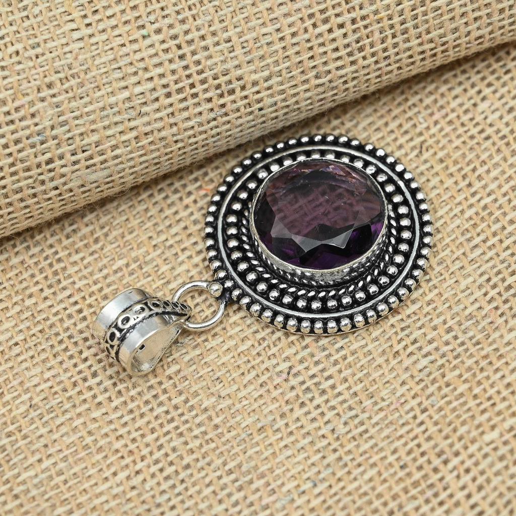 Amethyst-Edelstein, massiver 925er-Sterlingsilber, Geburtstagsgeschenk, Schmuck, handgefertigter Anhänger