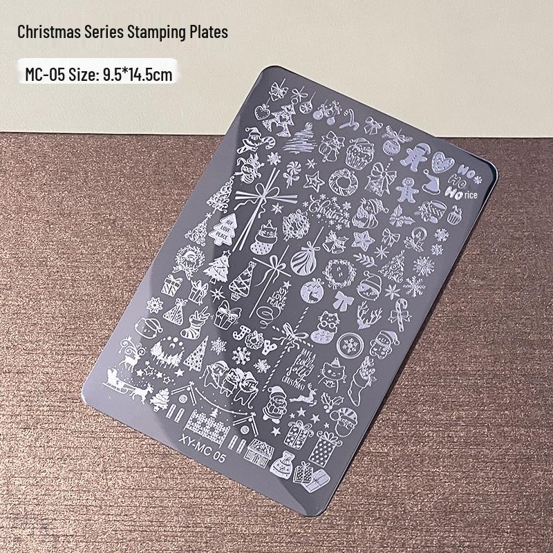 Nail Art Christmas Stamping Set: Elk, Snowflake, Tree, Santa & Balloon Patterns with Silicone Stamper
