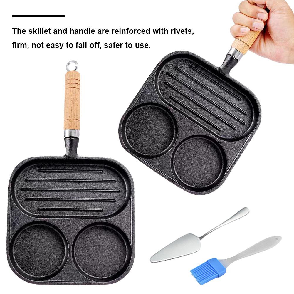 

Cast Iron 3-Cup Eggg Frying Pan with Heat-Resistant Handle Pancake Pan Egg Pan Compatible with Gas Stove & Induction Cookware Italy